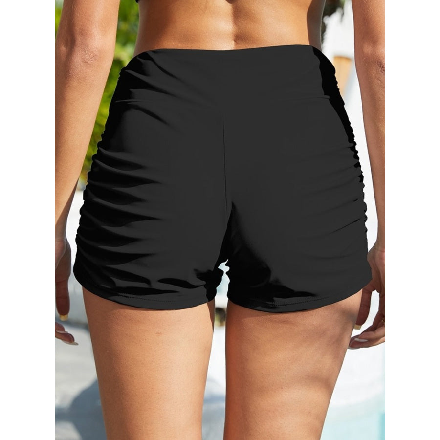 Ruched Mid - Rise Waist Swim Shorts Apparel and Accessories