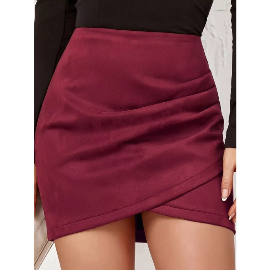 Ruched Mini Skirt Burgundy / S Apparel and Accessories