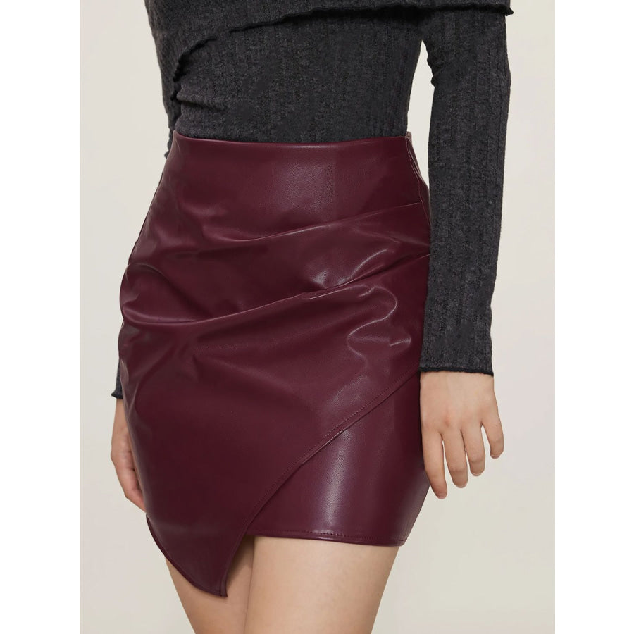 Ruched Mini Skirt with Zipper Apparel and Accessories