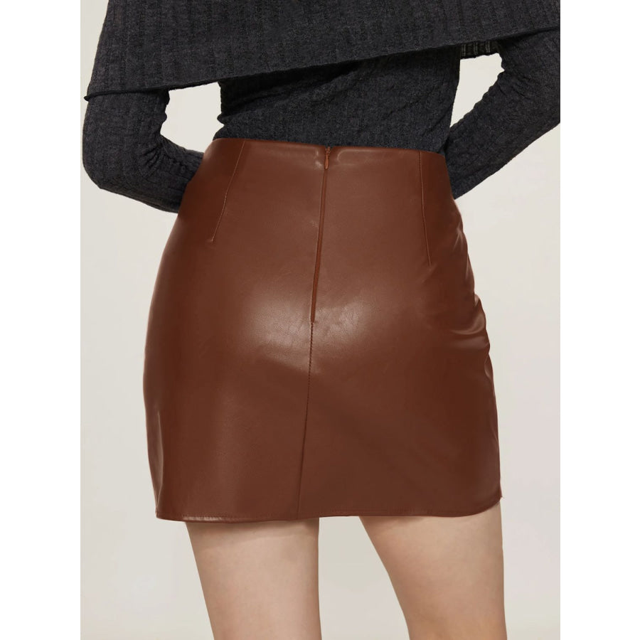 Ruched Mini Skirt with Zipper Apparel and Accessories