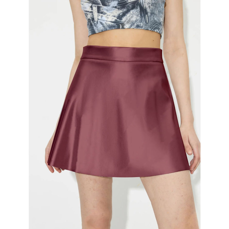 Ruched Mini Skirt with Zipper Cerise / S Apparel and Accessories