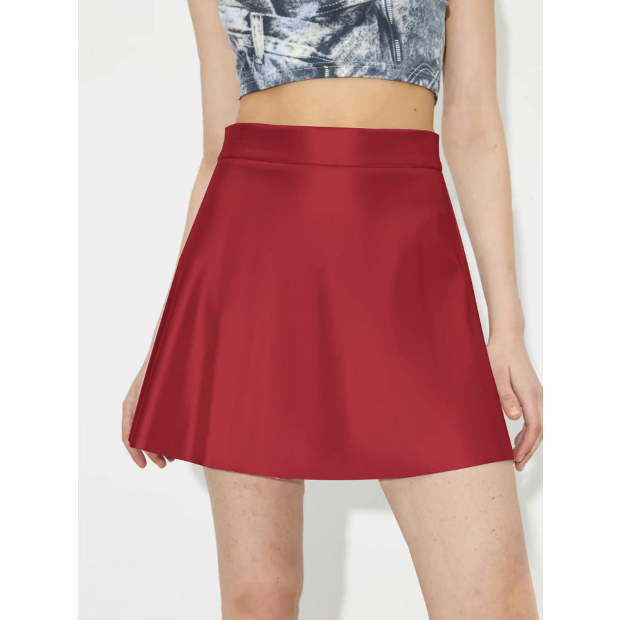 Ruched Mini Skirt with Zipper Deep Red / S Apparel and Accessories