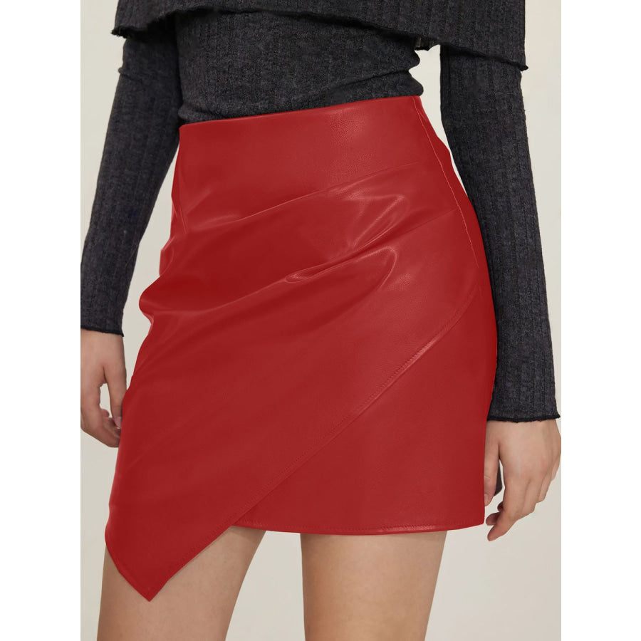 Ruched Mini Skirt with Zipper Scarlet / S Apparel and Accessories