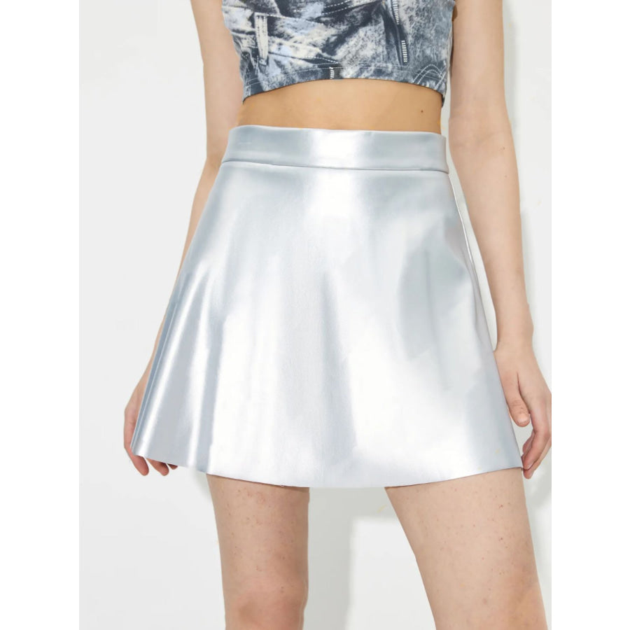 Ruched Mini Skirt with Zipper Silver / S Apparel and Accessories