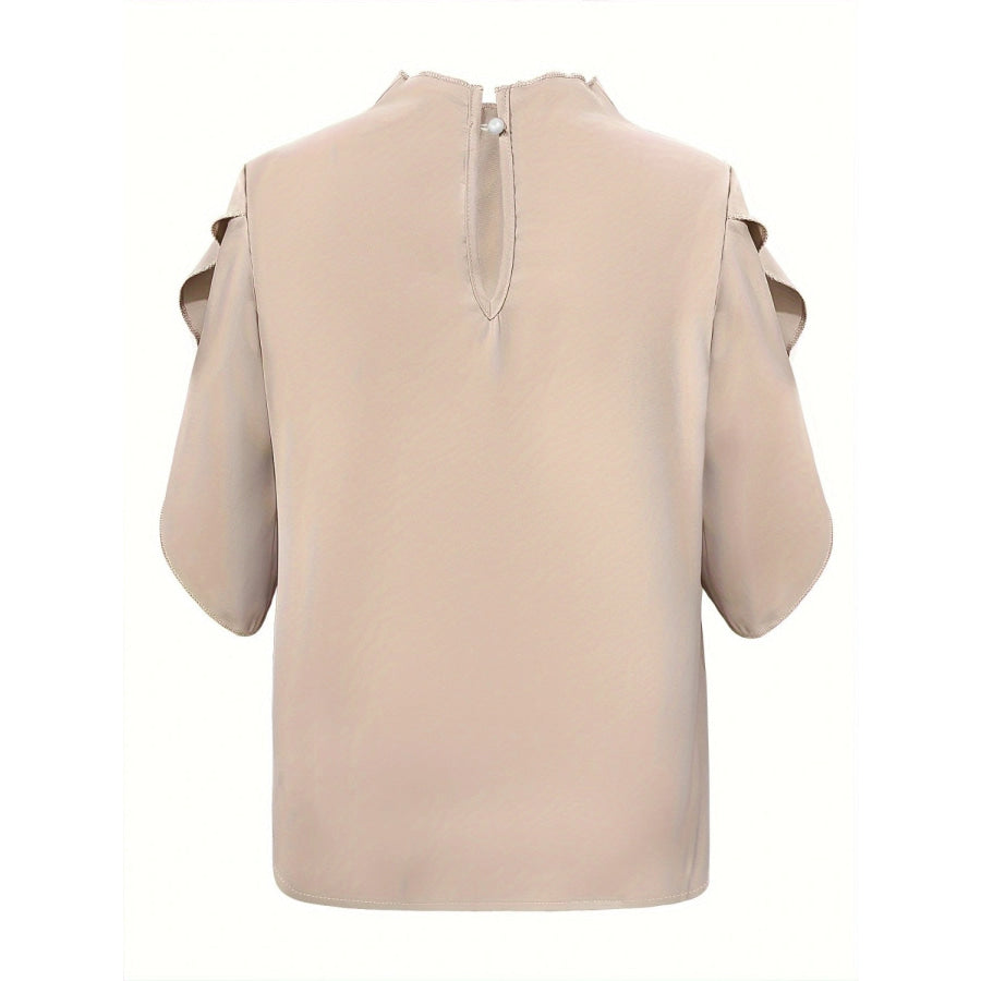 Ruched Mock Neck Half Sleeve Blouse Apparel and Accessories