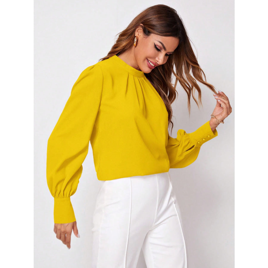 Ruched Mock Neck Long Sleeve Blouse Apparel and Accessories