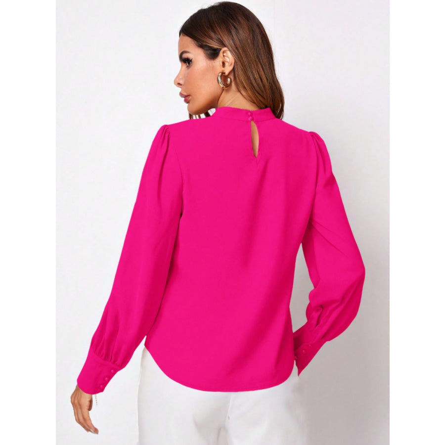 Ruched Mock Neck Long Sleeve Blouse Apparel and Accessories