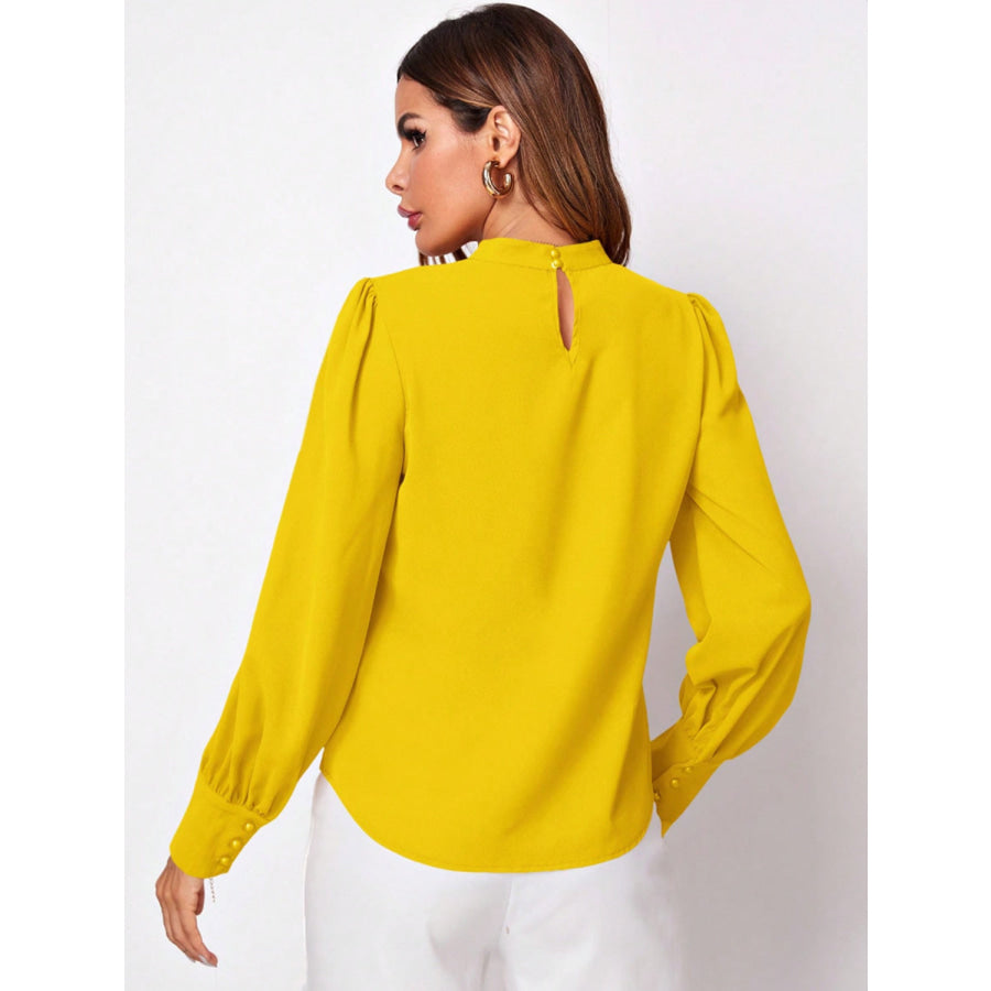 Ruched Mock Neck Long Sleeve Blouse Apparel and Accessories