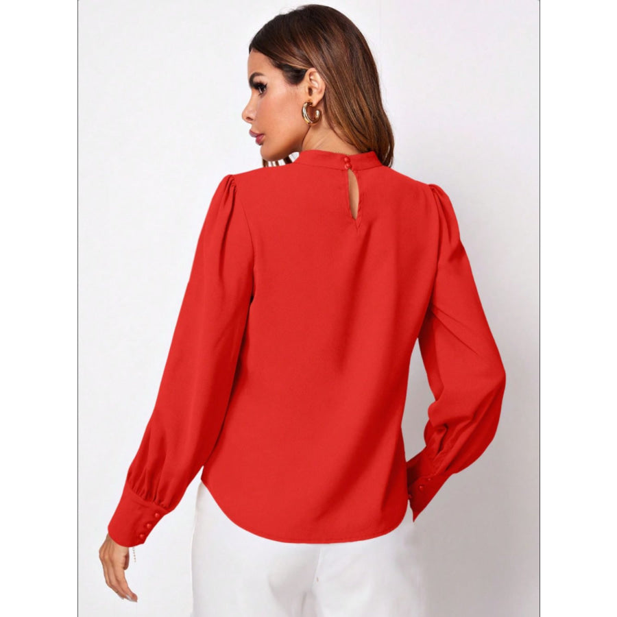 Ruched Mock Neck Long Sleeve Blouse Apparel and Accessories