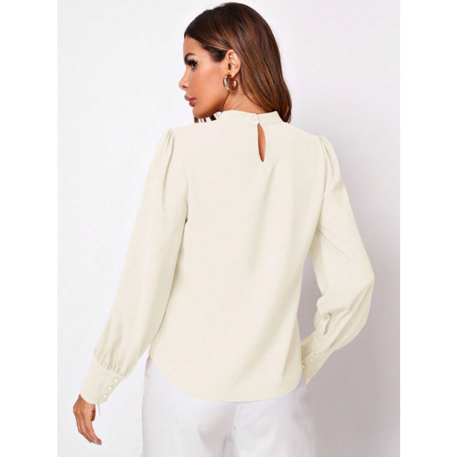 Ruched Mock Neck Long Sleeve Blouse Apparel and Accessories