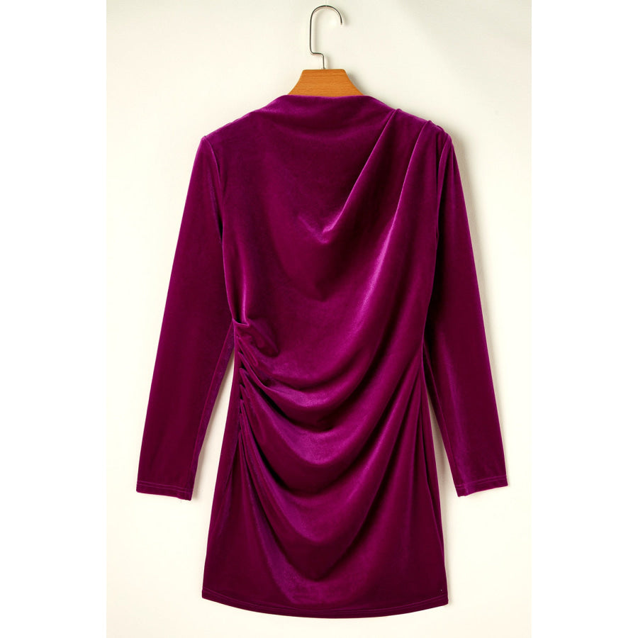 Ruched Mock Neck Long Sleeve Dress Apparel and Accessories