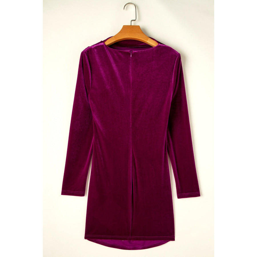 Ruched Mock Neck Long Sleeve Dress Apparel and Accessories