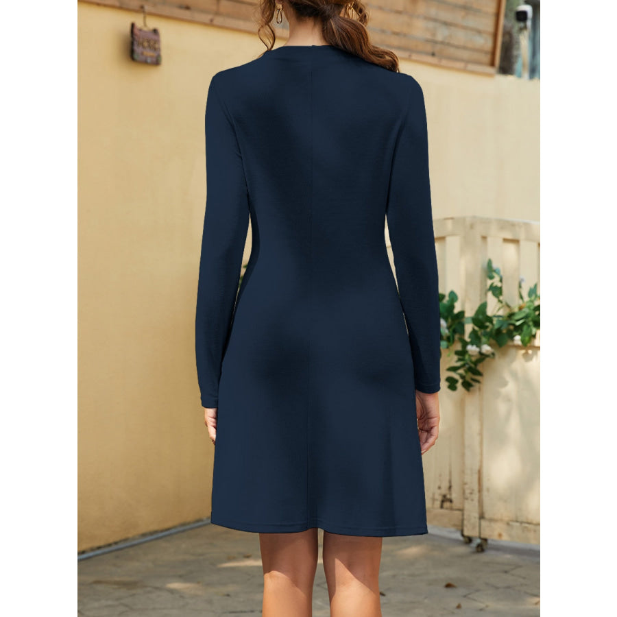 Ruched Mock Neck Long Sleeve Dress Apparel and Accessories