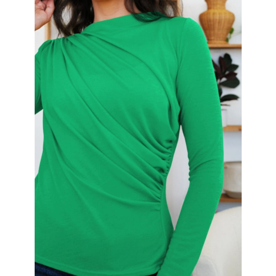 Ruched Mock Neck Long Sleeve T-Shirt Apparel and Accessories