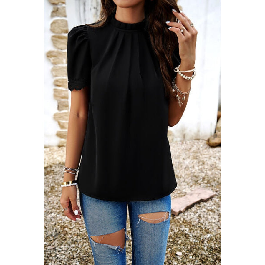 Ruched Mock Neck Short Sleeve Blouse Apparel and Accessories