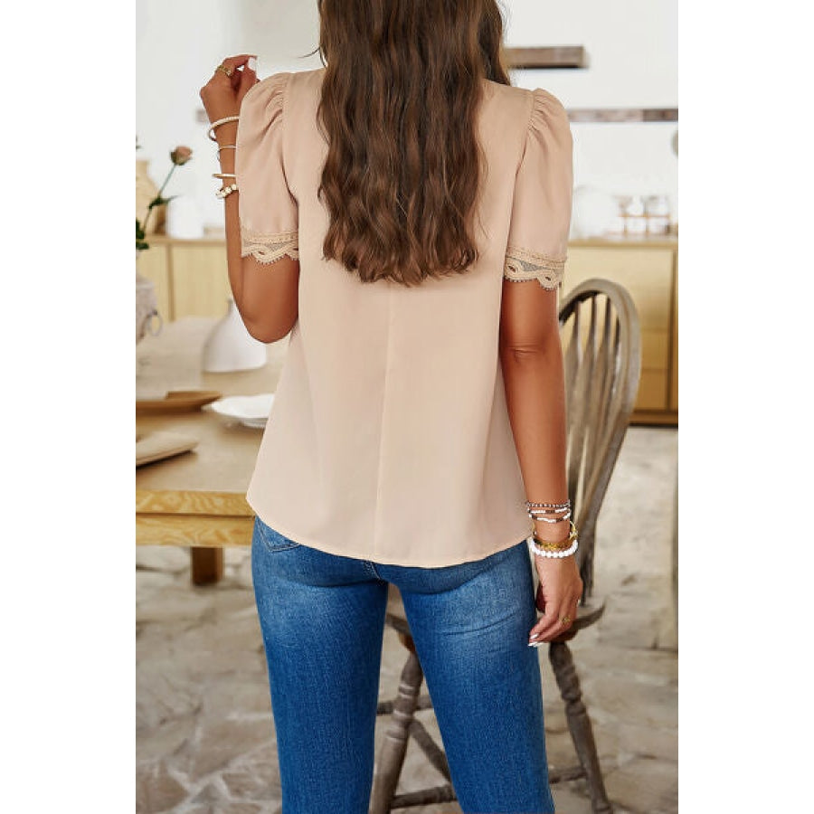 Ruched Mock Neck Short Sleeve Blouse Apparel and Accessories