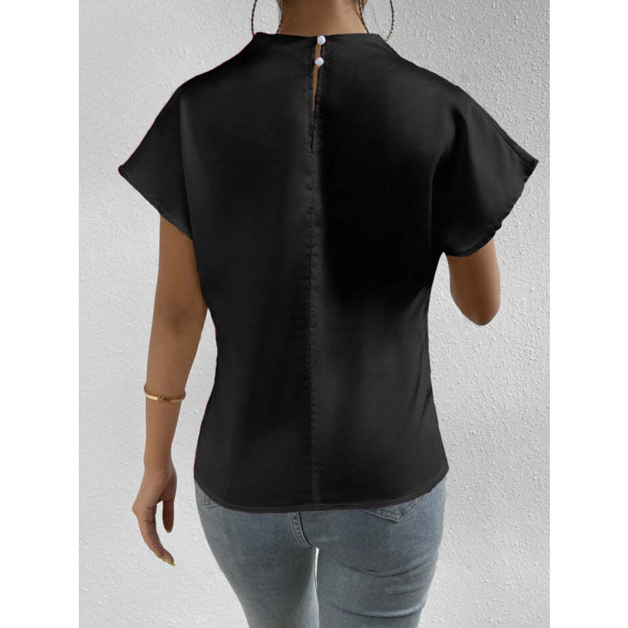 Ruched Mock Neck Short Sleeve Blouse Apparel and Accessories