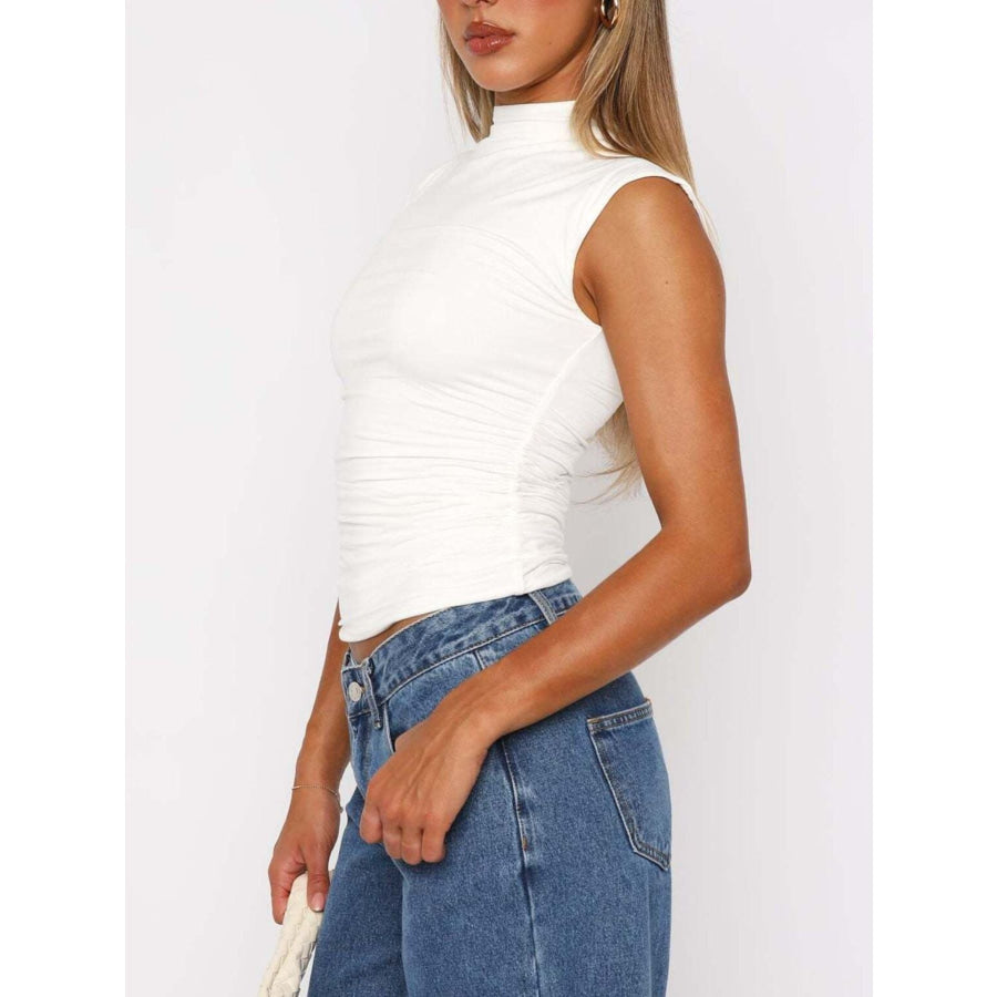 Ruched Mock Neck Sleeveless Tank Top Apparel and Accessories