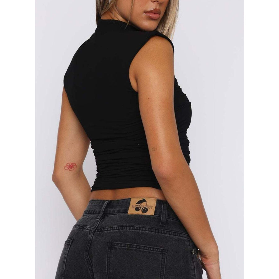 Ruched Mock Neck Sleeveless Tank Top Apparel and Accessories