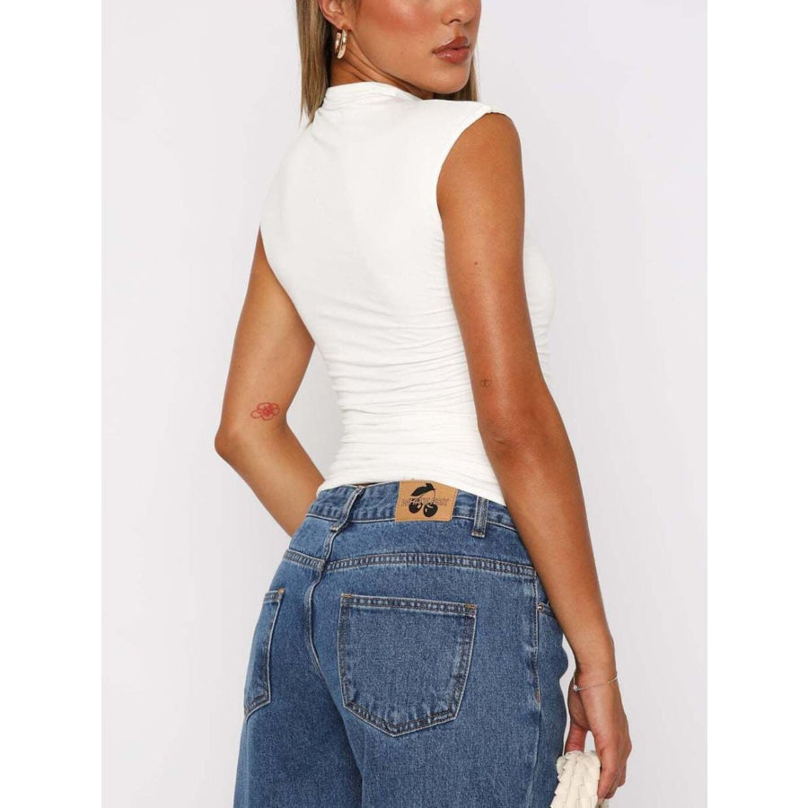 Ruched Mock Neck Sleeveless Tank Top Apparel and Accessories