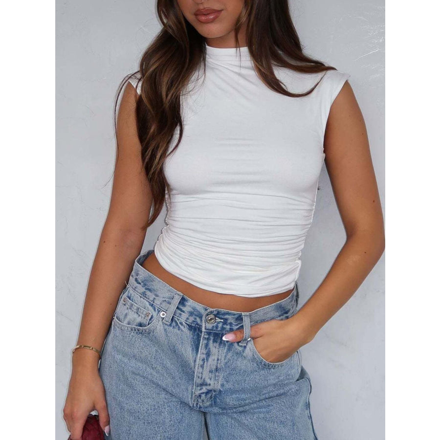 Ruched Mock Neck Sleeveless Tank Top Apparel and Accessories
