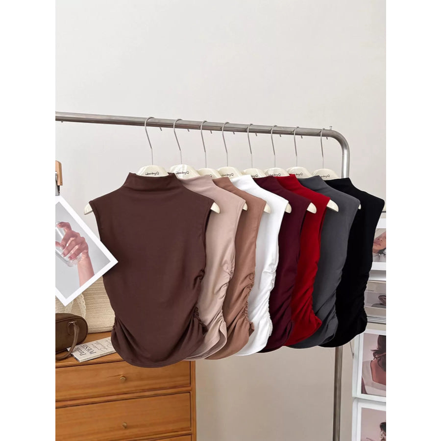 Ruched Mock Neck Tank Apparel and Accessories