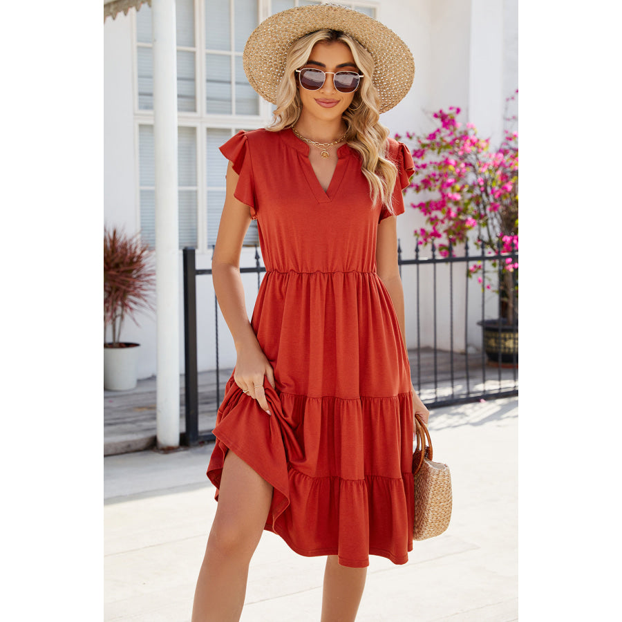 Ruched Notched Cap Sleeve Dress Apparel and Accessories