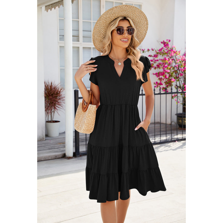 Ruched Notched Cap Sleeve Dress Apparel and Accessories