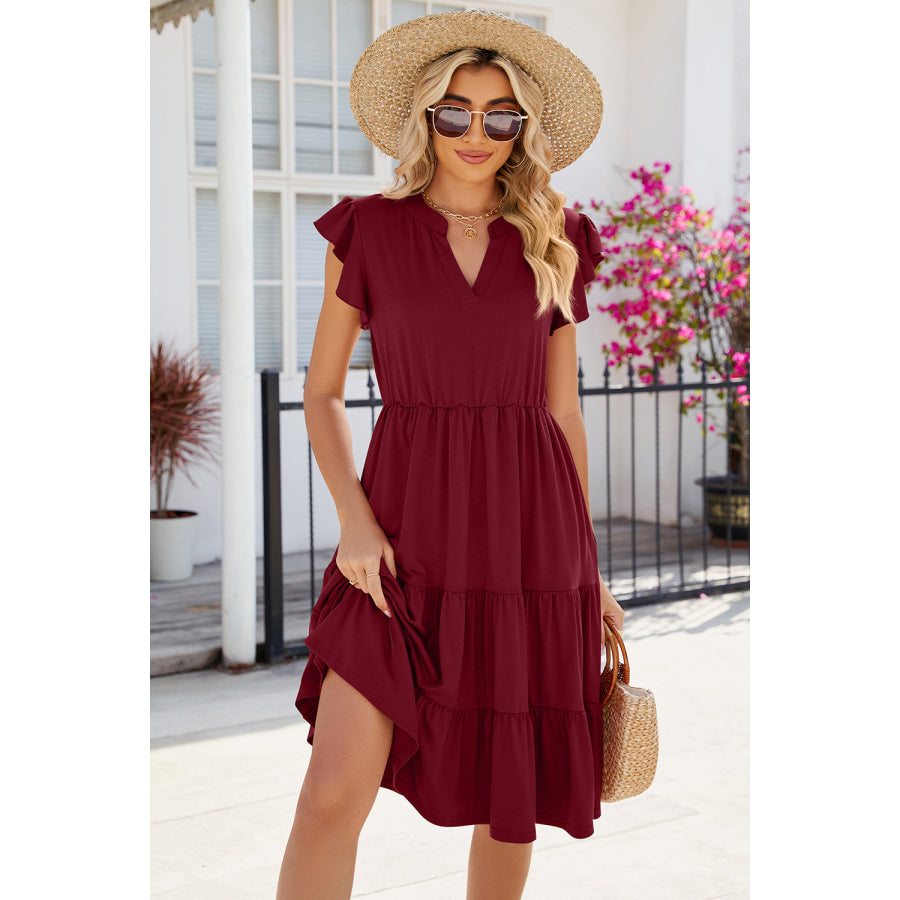 Ruched Notched Cap Sleeve Dress Apparel and Accessories