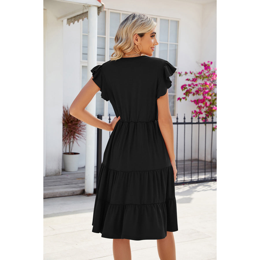 Ruched Notched Cap Sleeve Dress Apparel and Accessories