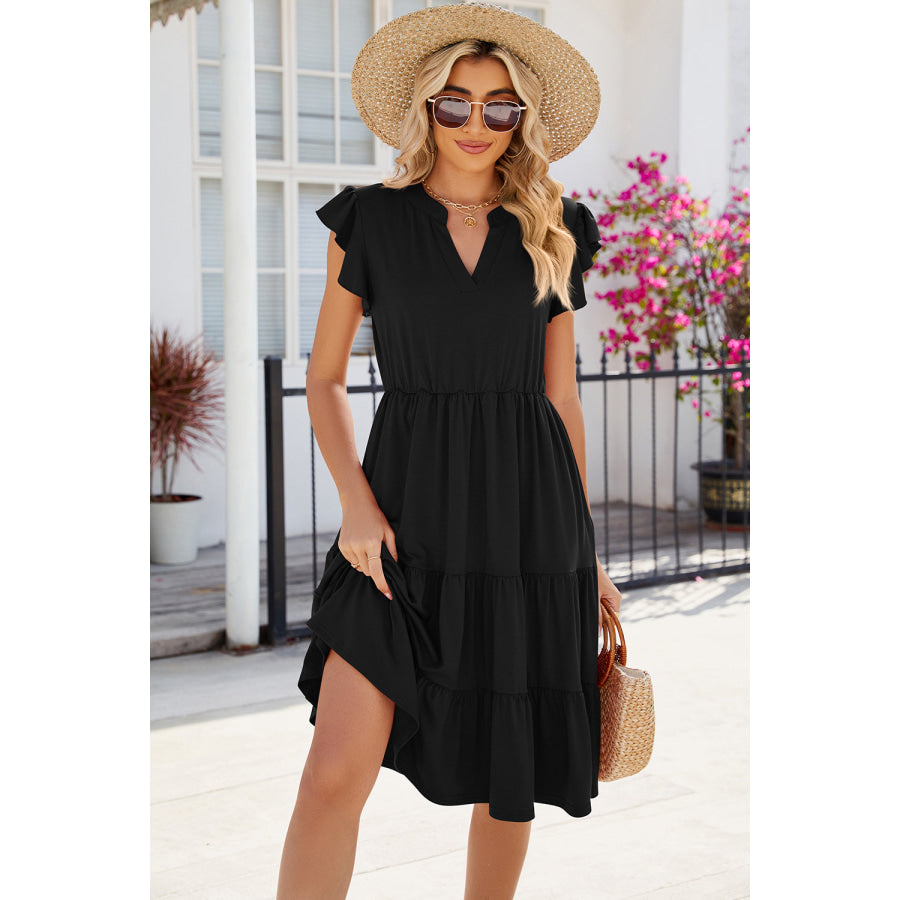 Ruched Notched Cap Sleeve Dress Apparel and Accessories