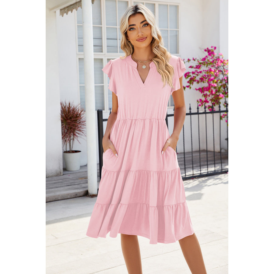 Ruched Notched Cap Sleeve Dress Apparel and Accessories