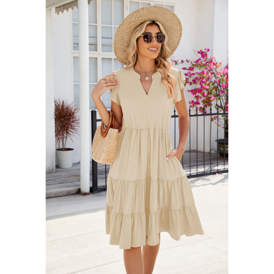 Ruched Notched Cap Sleeve Dress Apparel and Accessories