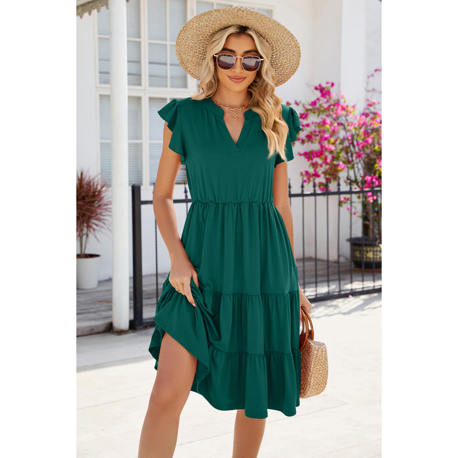 Ruched Notched Cap Sleeve Dress Apparel and Accessories