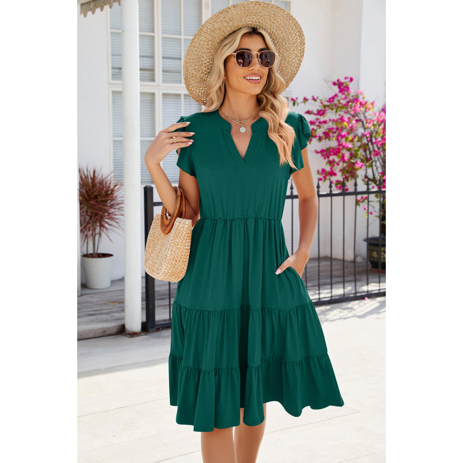 Ruched Notched Cap Sleeve Dress Apparel and Accessories