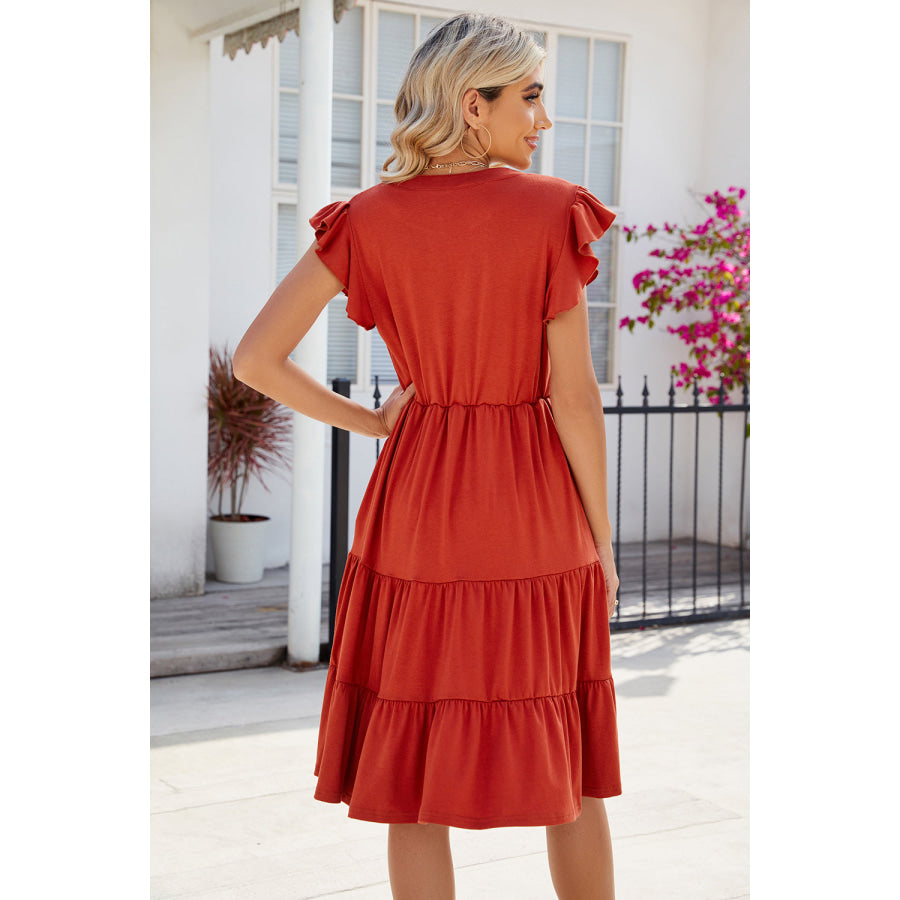 Ruched Notched Cap Sleeve Dress Apparel and Accessories