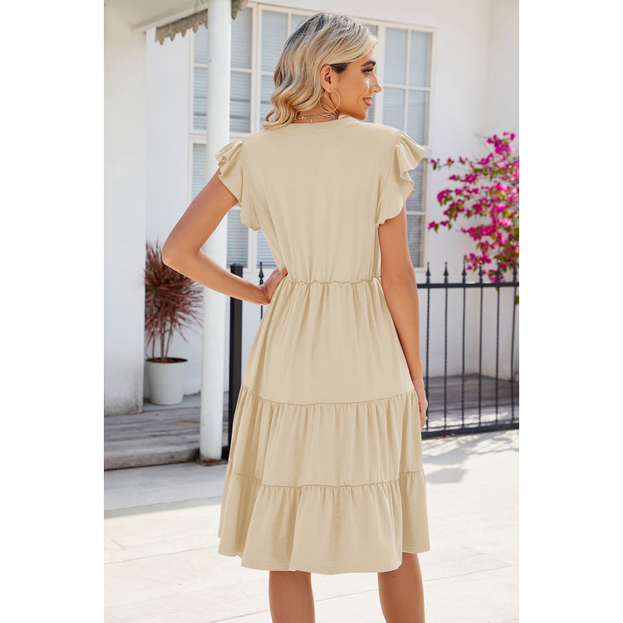 Ruched Notched Cap Sleeve Dress Apparel and Accessories