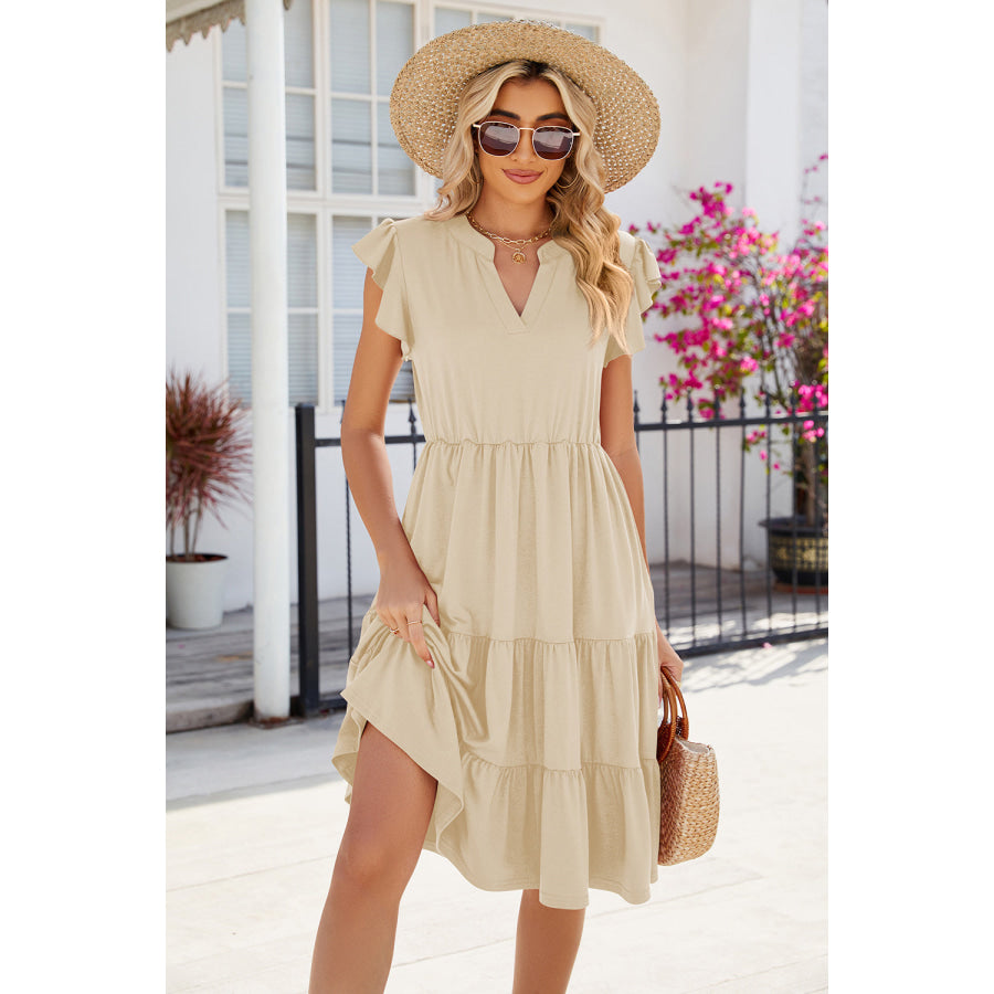 Ruched Notched Cap Sleeve Dress Apparel and Accessories