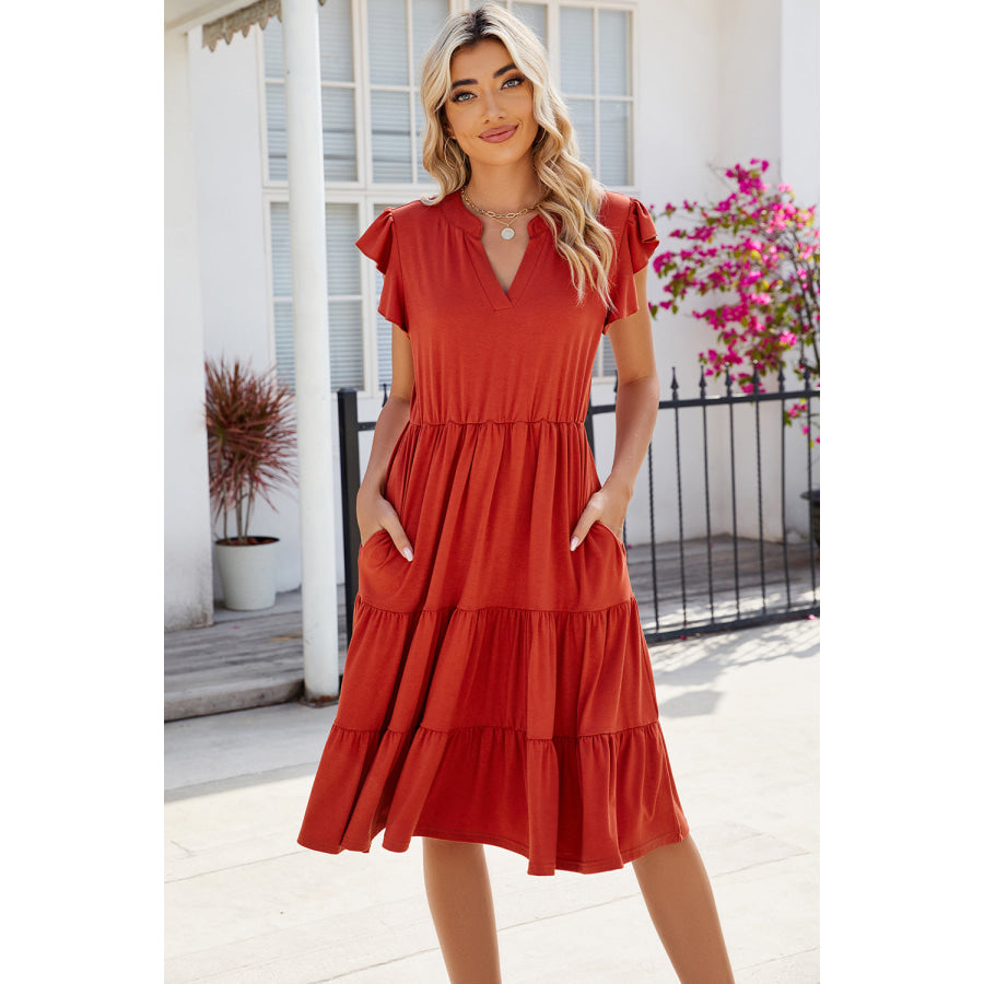 Ruched Notched Cap Sleeve Dress Apparel and Accessories