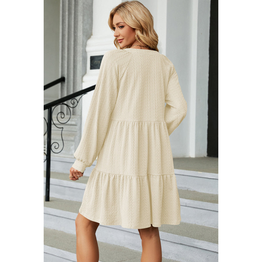 Ruched Notched Long Sleeve Mini Dress Apparel and Accessories