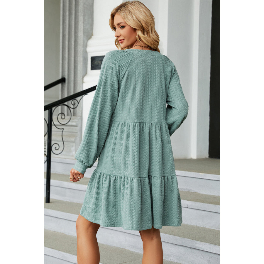 Ruched Notched Long Sleeve Mini Dress Apparel and Accessories