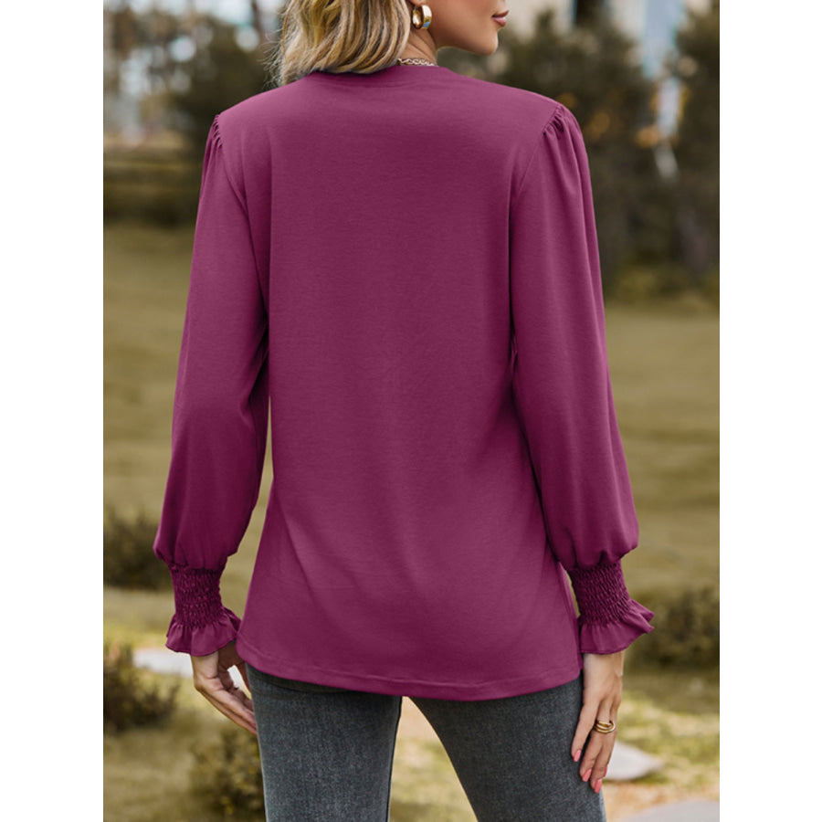 Ruched Notched Long Sleeve T-Shirt Apparel and Accessories