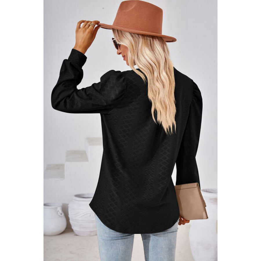 Ruched Notched Long Sleeve T - Shirt Apparel and Accessories