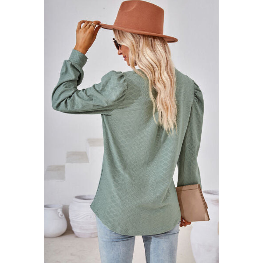 Ruched Notched Long Sleeve T - Shirt Apparel and Accessories