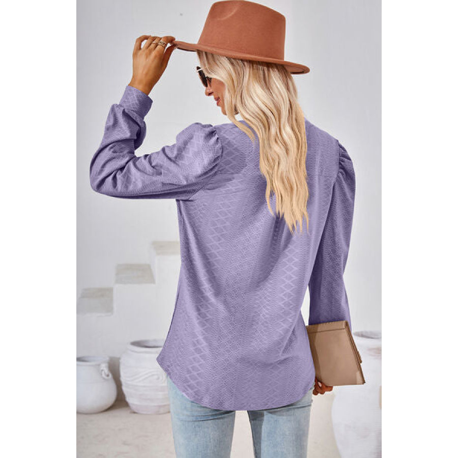 Ruched Notched Long Sleeve T - Shirt Apparel and Accessories