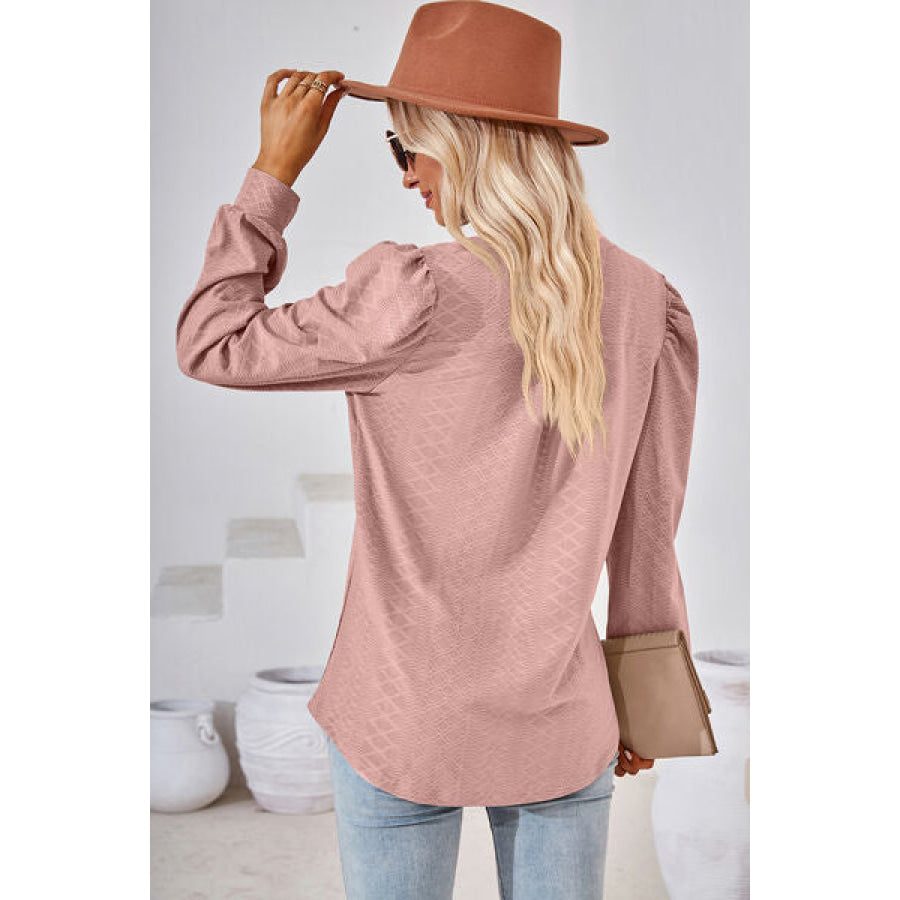 Ruched Notched Long Sleeve T - Shirt Apparel and Accessories