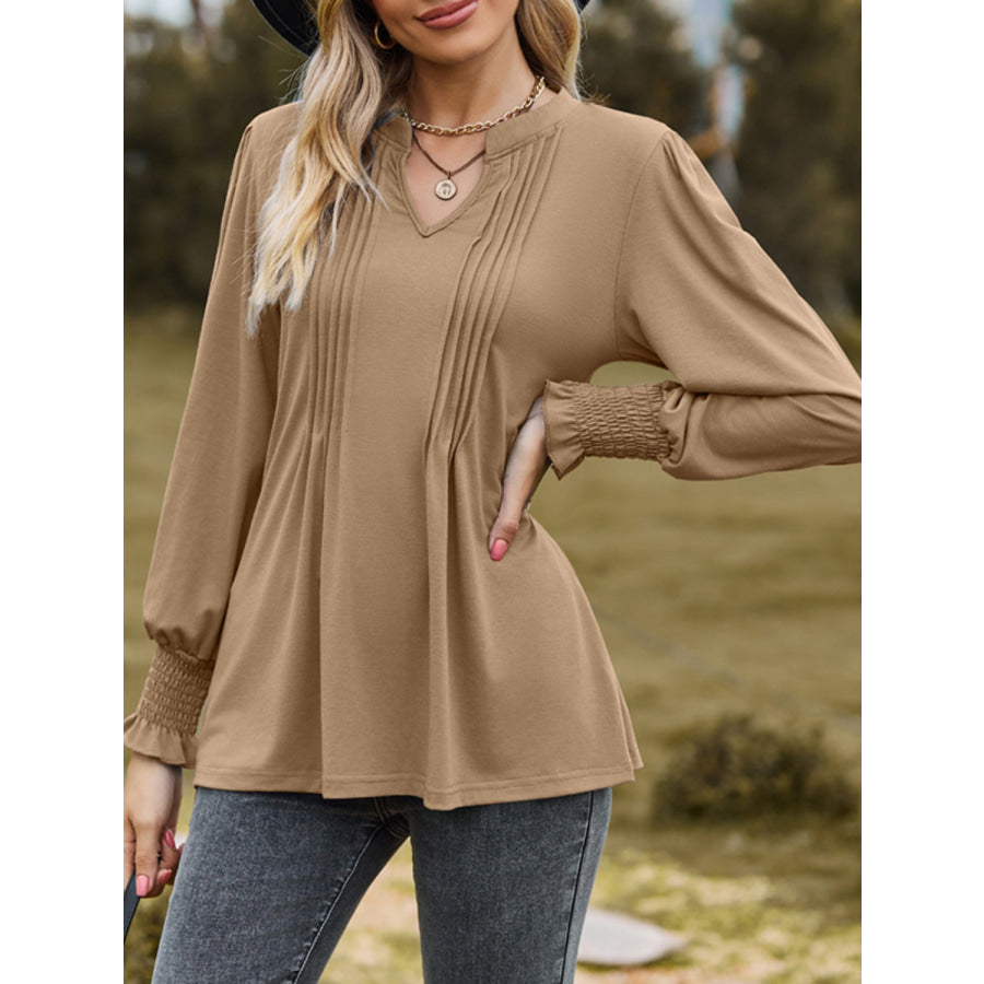 Ruched Notched Long Sleeve T-Shirt Apparel and Accessories