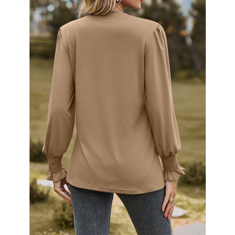 Ruched Notched Long Sleeve T-Shirt Apparel and Accessories