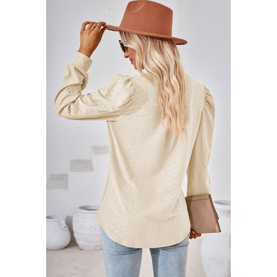 Ruched Notched Long Sleeve T - Shirt Apparel and Accessories