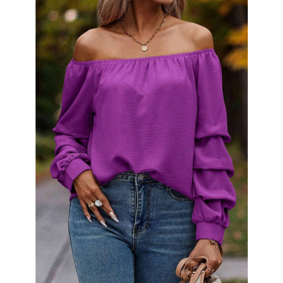 Ruched Off-Shoulder Long Sleeve Blouse Apparel and Accessories